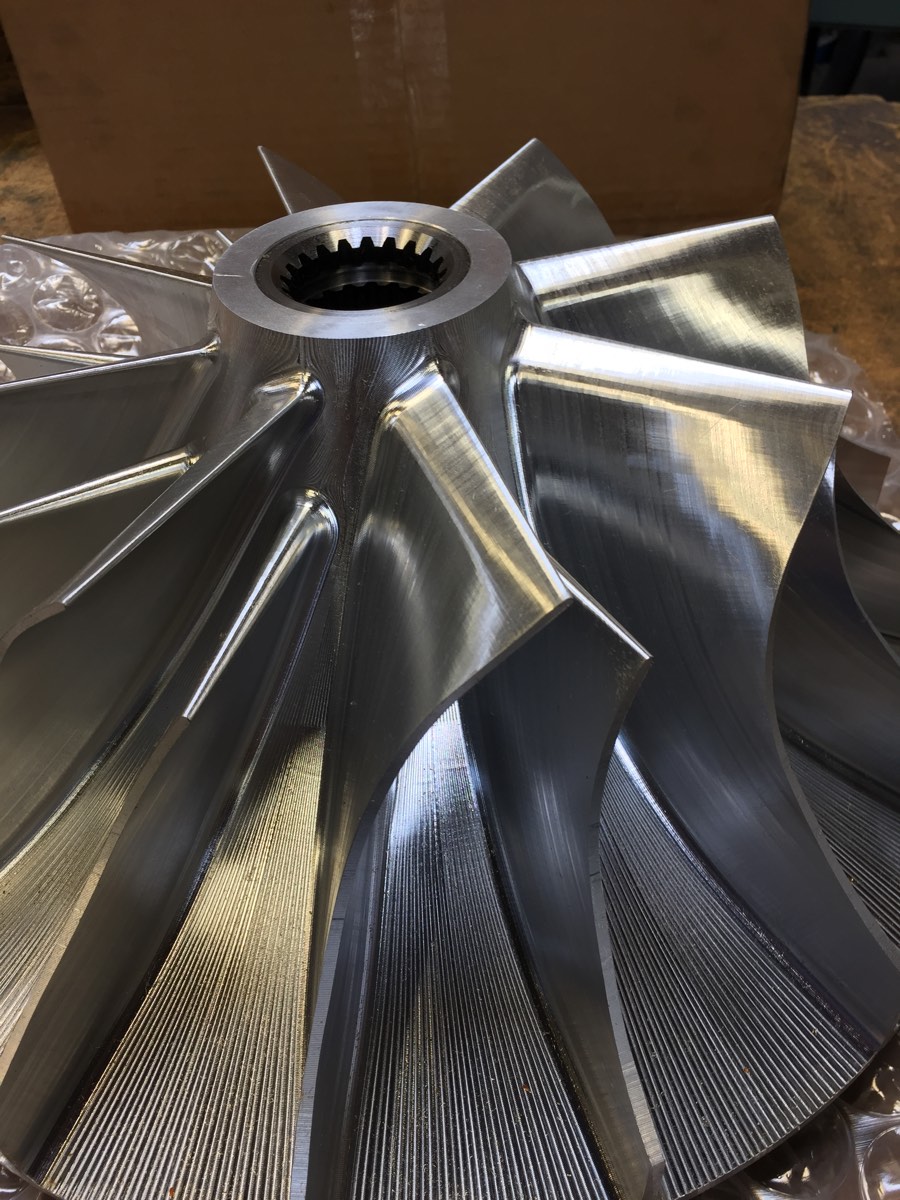 5-axis machined aluminum impeller with broached internal spline